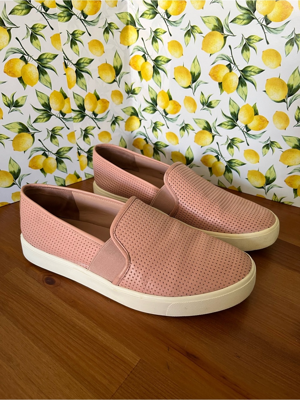 Vince Perforated Leather Slip-On Sneakers Blush Pink Size 7.5M
